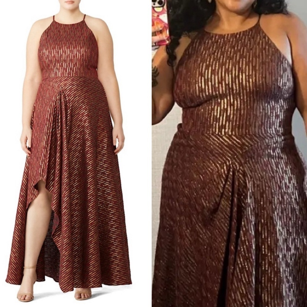 Badgley Mischka Plus Size Rose Gold Metallic Shimmer Formal Dress